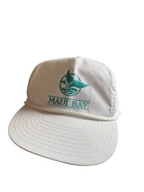 Vintage Style Maui Bay Snapback Hat White Rope Cap Surf Beach Adjustable